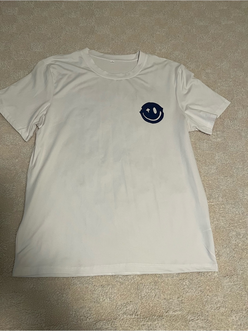 SHEIN White Short Sleeve Tee with Navy Smiley Chest Graphic